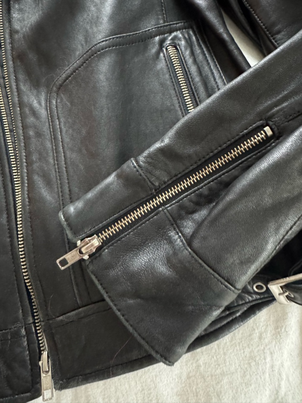 Mossimo Supply Co. Black Leather Biker Jacket with silver zippers - Picture 4 of 7